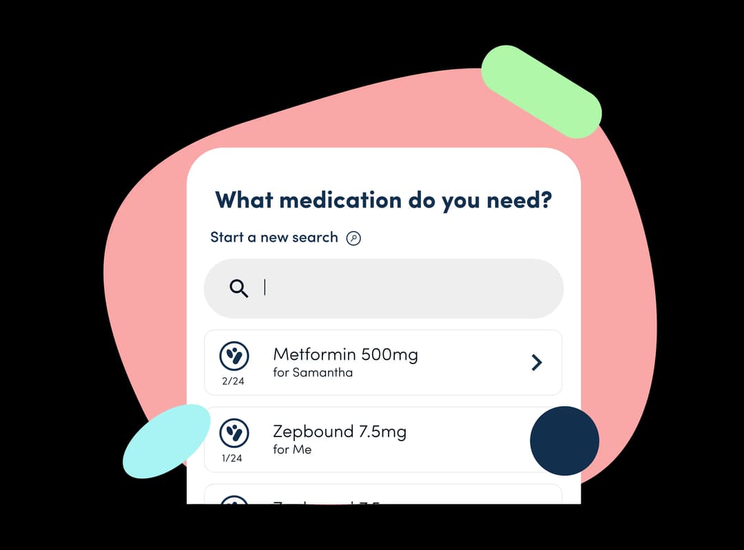 Dashboard mockup showing medication search